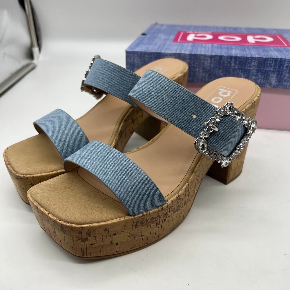 Pop Womens Sharice Heeled Sandals Denim Light Blue Size 8.5M